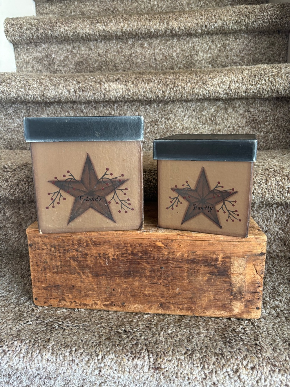 Rustic Brown Star Accent Boxes - Set of 2